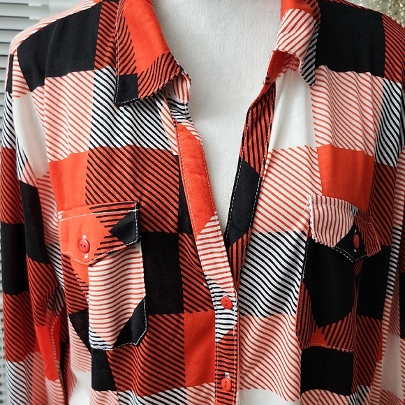 White Mark Red and Black Striped Shirt Dress - Picture 2 of 5